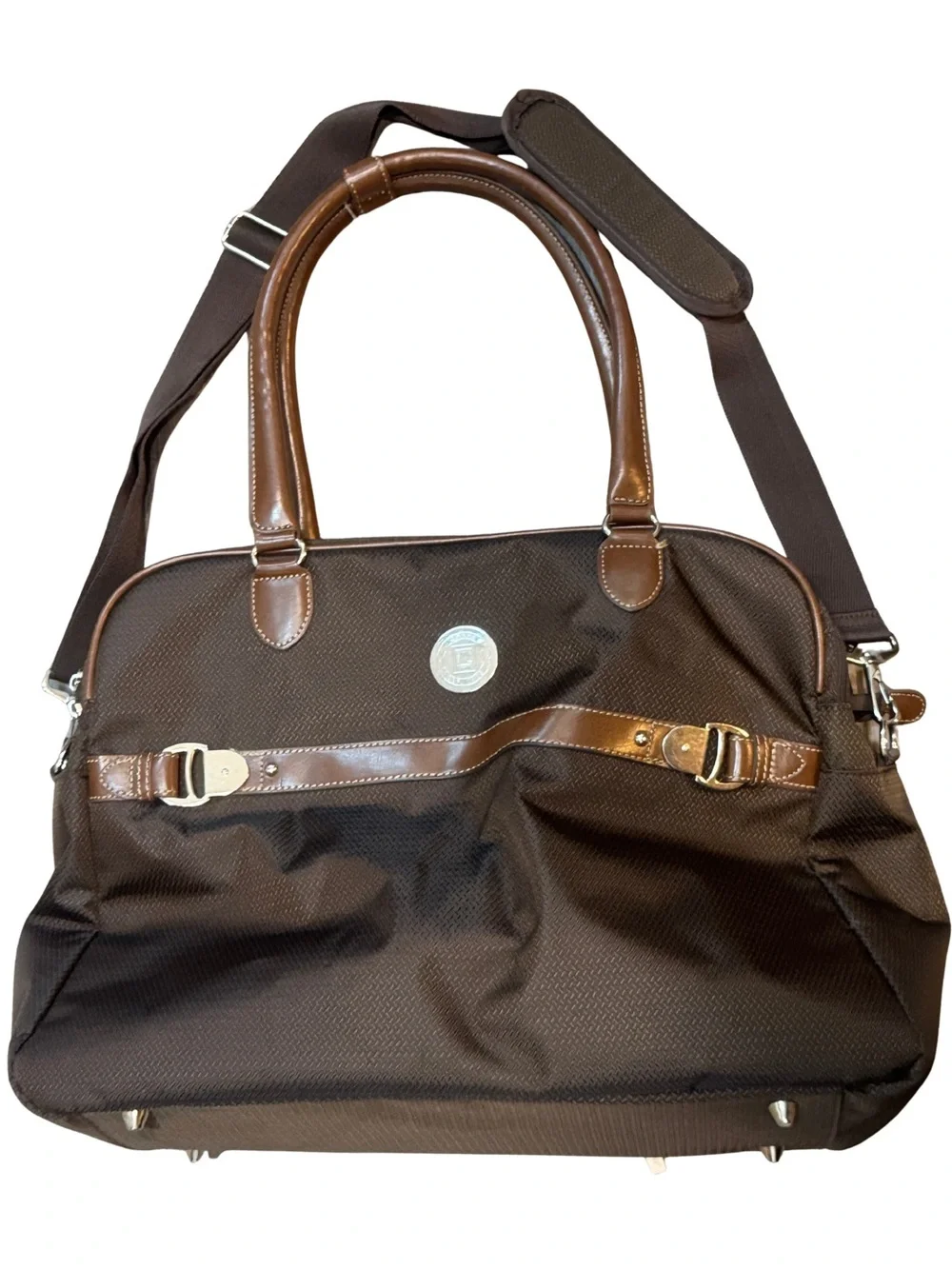 Chaps Brown Unisex Travel Tote Bag with Leather Trim